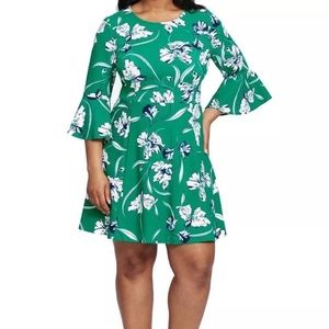 Bell sleeve floral jersey fit & flare dress